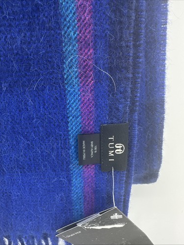Tumi 100% Baby Alpaca Fringe Scarf Luxury Work Event Office Blue 12x64 NEW - Picture 2 of 5
