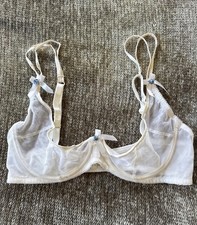 VTG Fredericks of Hollywood  Size 36D  White Mesh Chopper Shelf Bra Open Cup HOT