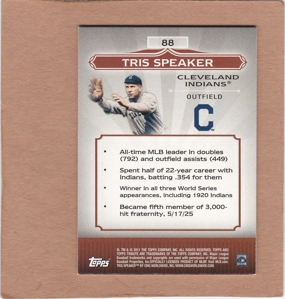 2011 Topps Tribute - Tris Speaker #88 Blue Refractor 066/199....EX-NM - Image 2 of 2