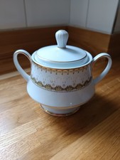 Noritake Katrina Sugar Bowl Lidded Tea set 2254 White Green Gold Vintage Ex Con
