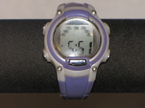 Orologio Xinjia Cinturino Gomma Viola Tono Argento Digitale Sport Donna - Foto 13 di 15