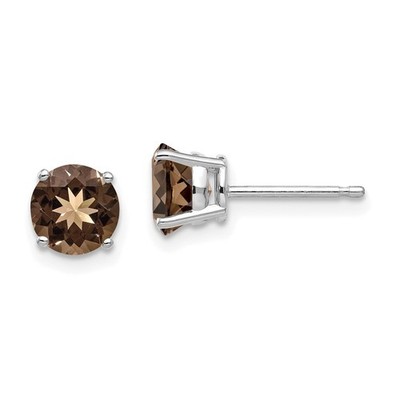 14 Karat Weißgold 6 mm Runde Rauchquarz Ohrstecker Damen