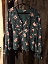 H&M Divided Floral Lace-Up Long Sleeve Blouse Size 10
