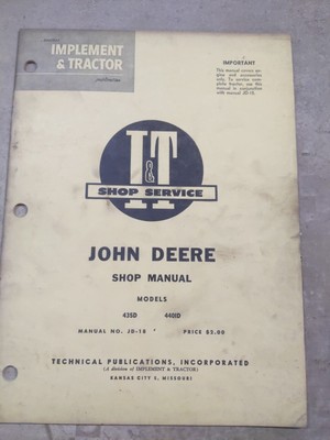 I&T John Deere 435D & 440ID Tractors Shop Manual, 1960 Edition