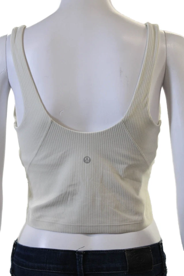 Lululemon, Mujer Beige Rayas Recortado Tanque Cuello Redondo Nylon Talla 8 Foto 3 de 4