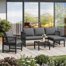 4 Piece Garden Furniture Set, Outdoor Patio Corner Sofa with Table, Chair, Grey