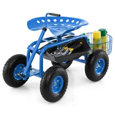Garden Cart Rolling Work Seat Wagon Scooter for Planting with Extendable Handle