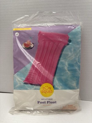 Sun Squad Inflatable Pool Float Lounge Mat   Pink   Built-In Pillow   New Sealed