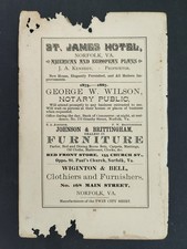 1800s antique ADS norfolk va ST JAMES HOTEL JOHNSON BRITTINGHAM VERMILLION WINES