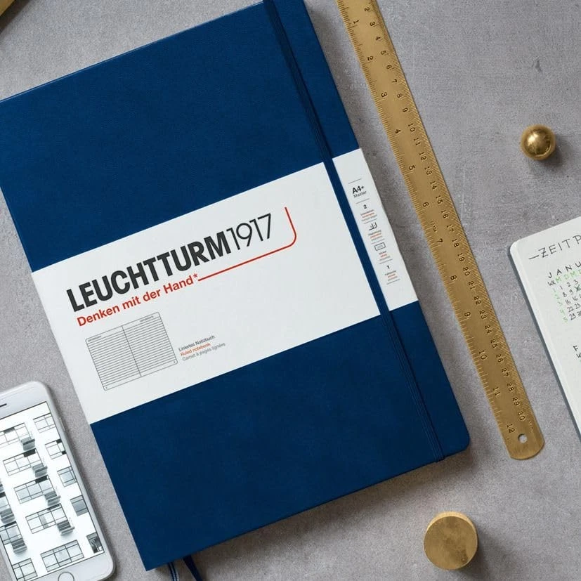 Leuchtturm Master A4 Dotted Navy Notebook 100gsm Inkproof Paper Open Flat - Image 2 of 4