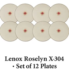 Vintage Lenox Roselyn X-304 Set of 12 8” Salad Dessert Plates Rose Gold Trim USA