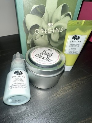 Origins PEACE OF MIND On The Spot Relief 0.5oz - Drink Up Intensive & Candle Set