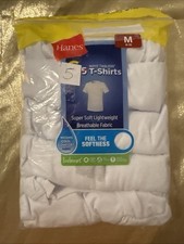 NWT Hanes 5 Pack Boys Crew Neck Tag Free T Shirts 50/50 White Size M 8-10 