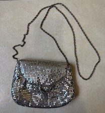 Vintage Silver Purse Metal Mesh Crossbody Tassel Front Evening Bag Chain Strap