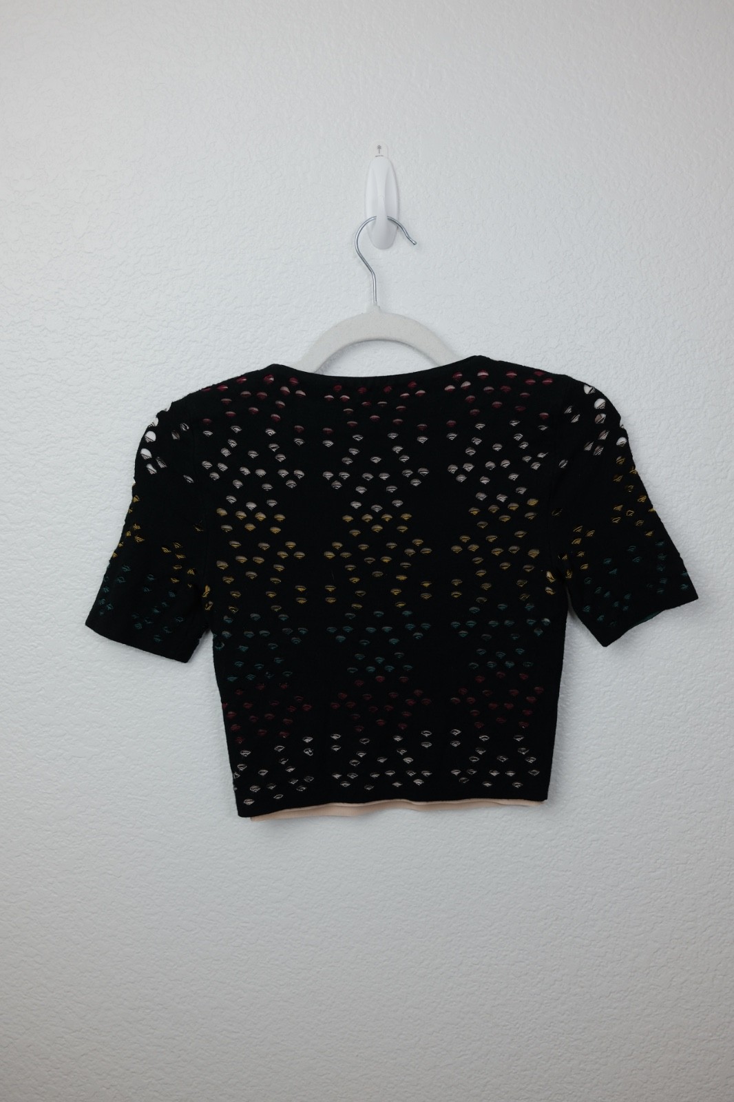 Alice + Olivia Ines Multicolor Pointelle Knit Crop Shirt Size XS image 3