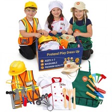 Born Toys 3-in-1 Toddler Kids Costume Set, Chef, Gardener, Construction, 3