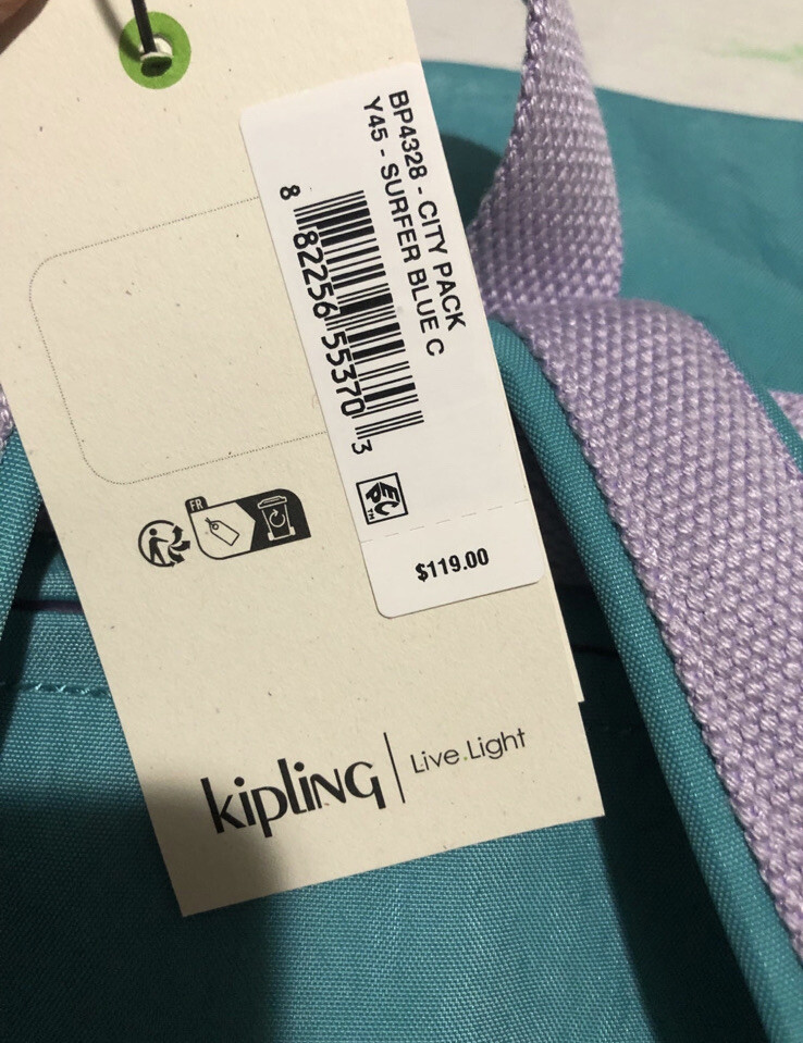 Kipling City Pack Backpack Water Resistant Adjustable Surfer Blue C