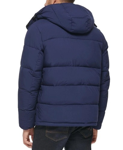 Club Room Puffer Jacket Men's Navy Stretch Hooded Removable Hood Relaxed Fit,XXL - Picture 3 of 6