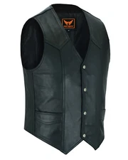 Mens Classic Club Cowhide Motorcycle Leather Vest with Concealed Carry