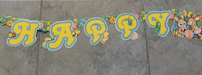 Vtg Happy Easter Banner Spell Out Bunny Rabbit Chicks Decor Party Egg Hunt