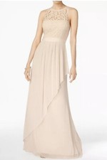 ADRIANNA PAPELL Lace Illusion Halter Gown in Almond Size 16 179 NWT