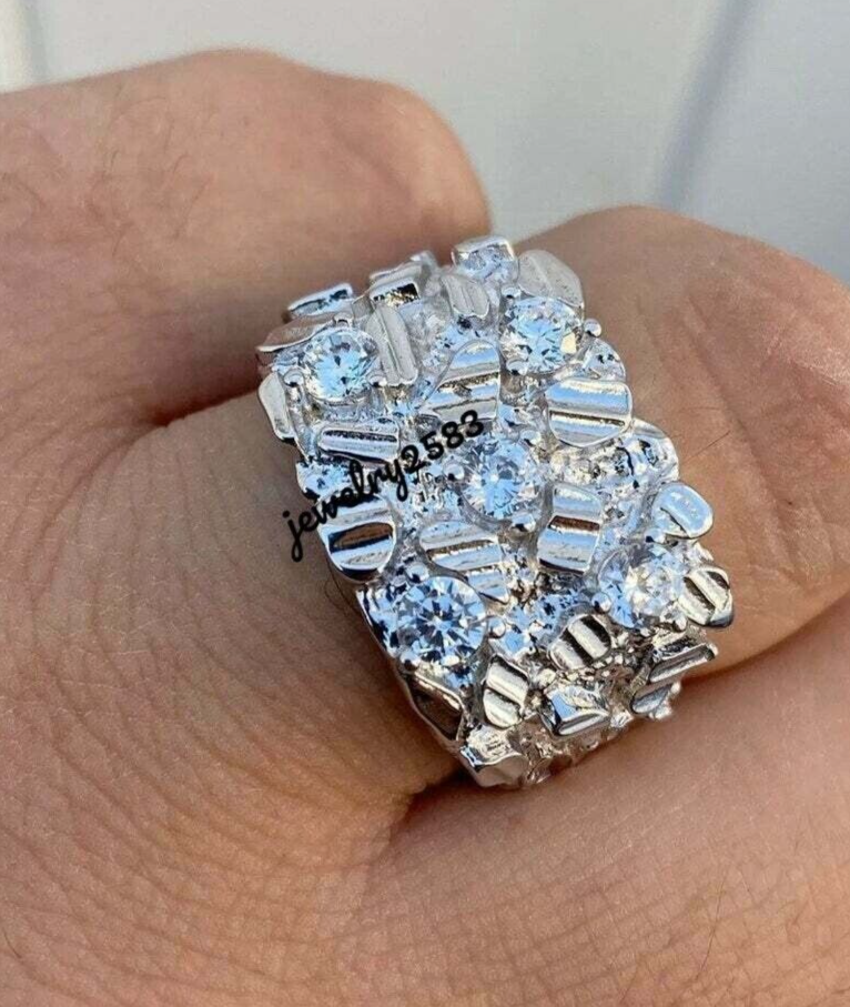 Certified Lab Grown Round Diamonds Men's Nugget Style Ring 925