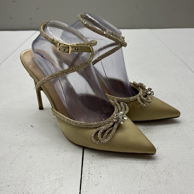 Escarpins Steve Madden Satin Doré à Cristaux - Taille 9 US, Talon Ultra Haut, Neufs Sans Boîte