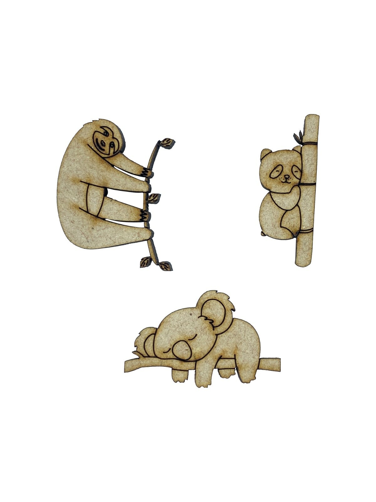 18x Koala Panda Sloth With Detail 3cm Wood Craft Embelishments Laser Cut Shape