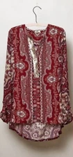 Tiny Devas Sequin Placket Popover Top Size Medium Red Paisley Anthropologie