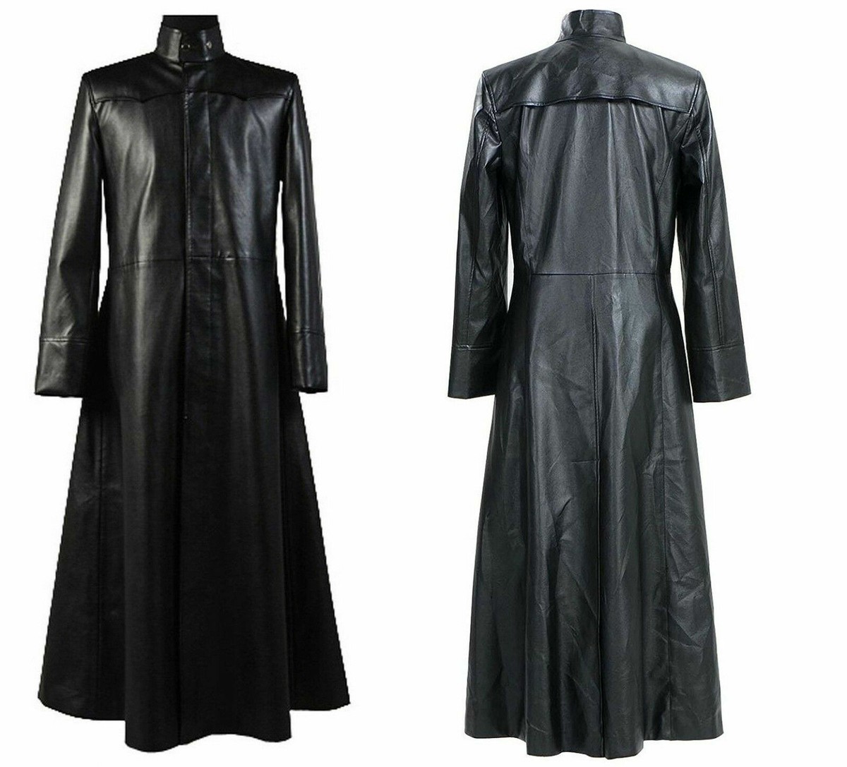 Neo Matrix Trench Coat Keanu Reeves Black Leather Trench Coat