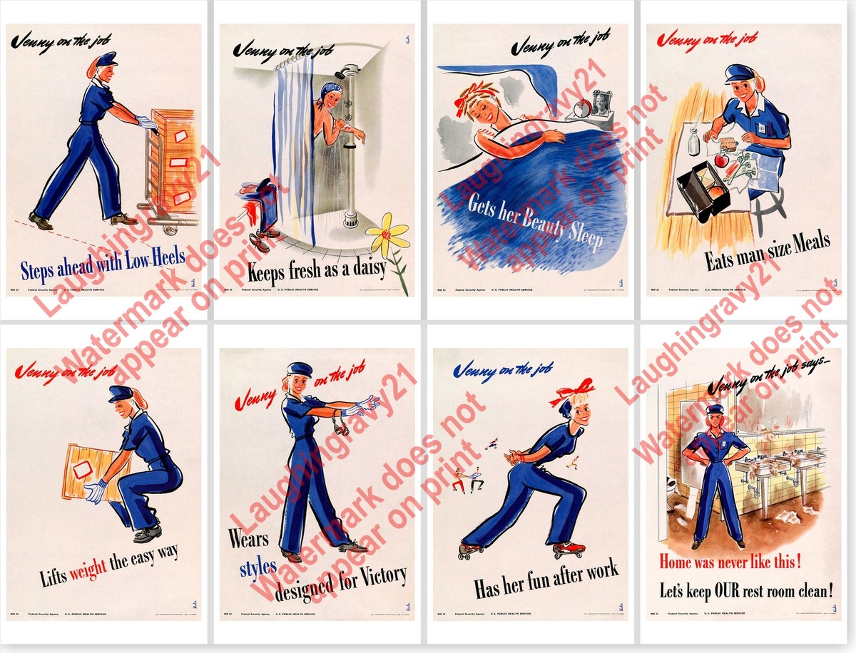 Retro WWII Jenny On The Job Rosie The Riveter Complete Set Of 8