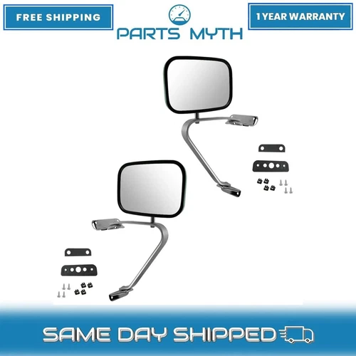 New Side View Manual Mirrors Stainless Steel Pair For 1980-1997 Ford