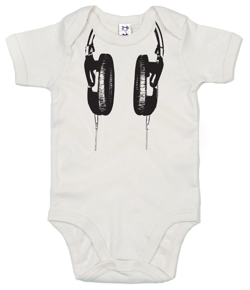 DIRTY FINGERS Baby "Headphones" Bodysuit Funny Babygrow DJ Music Club Clothes Gift