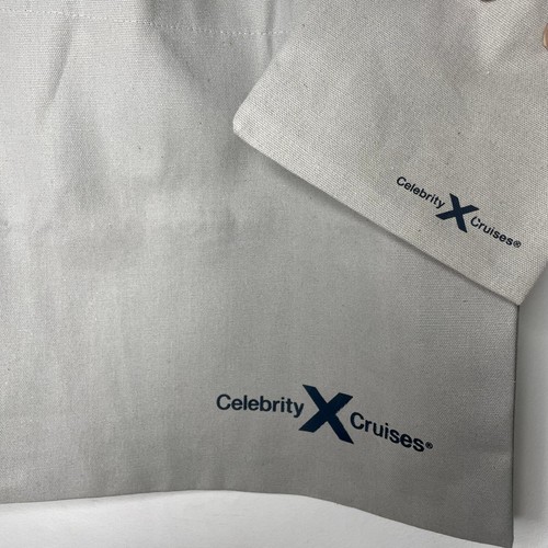 Celebrity Cruises Beach Tote Bag Cosmetic Pouch Set Gray Canvas Heavy Duty NWOT - Picture 2 of 5