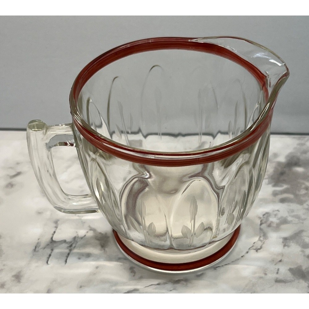 Vintage Small Glass Creamer Light Wheat Pattern Painted Rim - Thumbnail 5