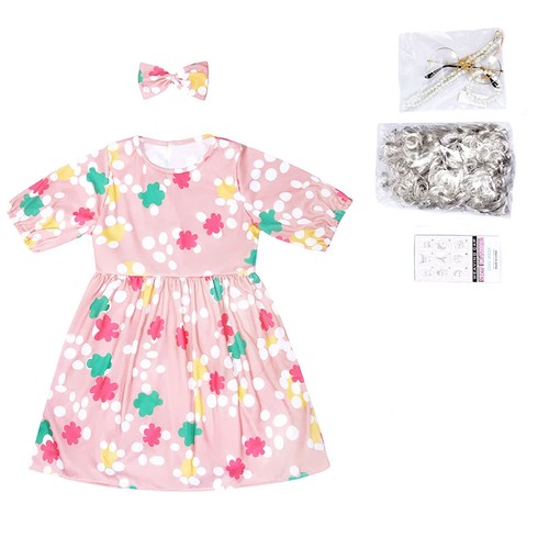 Kids Old Lady Costume Set Girls 100th Day of School Toddler Old Grandma Costume~ - Picture 12 of 17