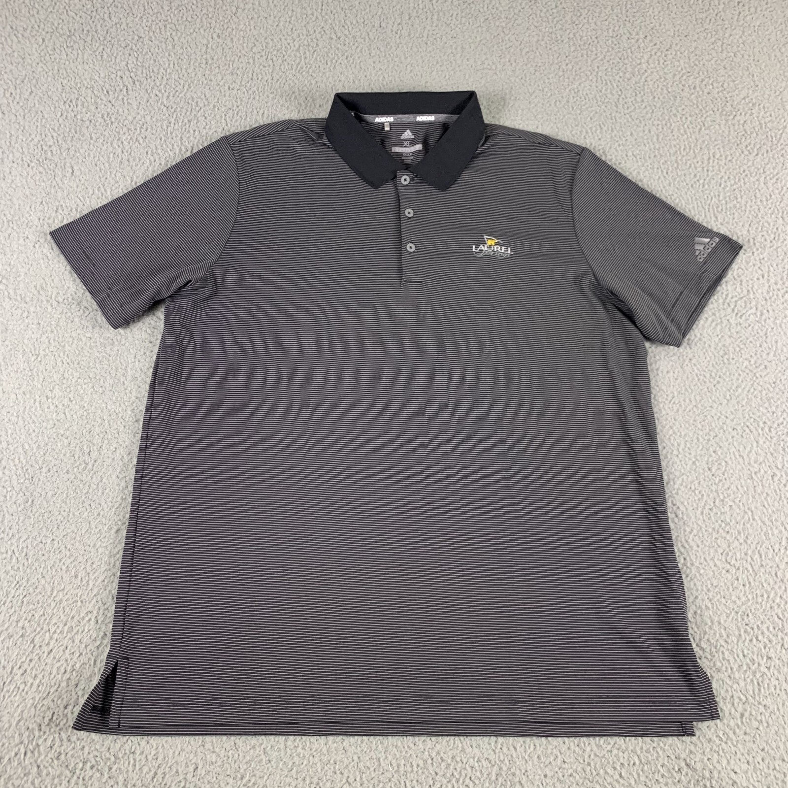 Adidas Polo Shirt Mens Extra Large Black Striped Short Sleeve Polyester Golf