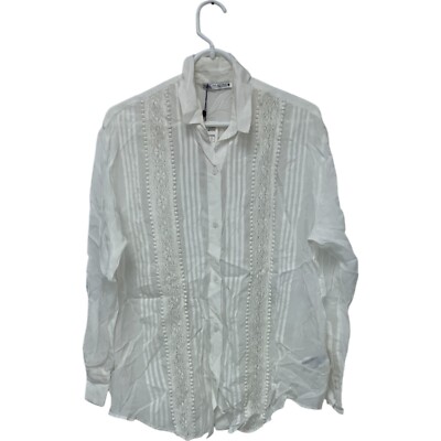 Zara Womens Button Up Shirt Size S White Lace Long Sleeve 2903/040 NWT