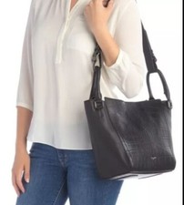 T Tahari  Black Leather Large Shoulder Bag Purse  Solid Handbag New Black