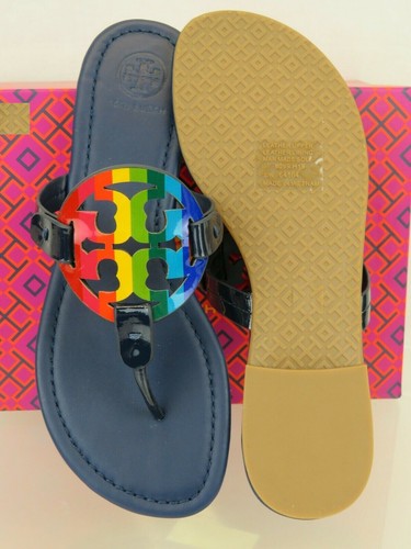 SANDALIAS PLANAS DE CUERO TORY BURCH MILLER ROYAL NAVY RAINBOW REVA 7,5 - Imagen 8 de 12