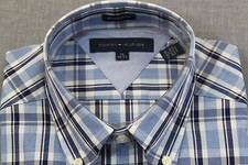 TOMMY HILFIGER Men BLUE  WHITE CHECKER REGULAR FIT DRESS SHIRT NWT 15 32-33 65