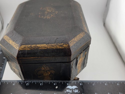 Rare 1800's Antique Chinese Gilt Lacquered Tea Caddy w/ Pewter Containers. - Picture 19 of 20