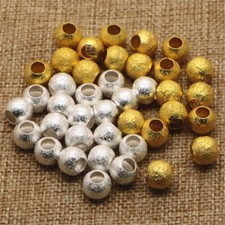 100PC 8mm Round Gold/Silver Matte carved Hollow Metal Loose big Hole Beads Lot 