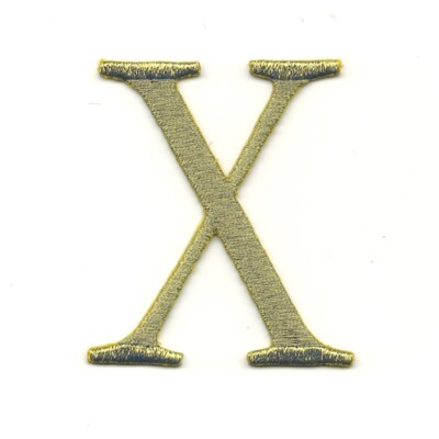 Gold Serif Letter X Iron-On Patch Metallic Alphabet Monogram for DIY (2 3/8'' in)