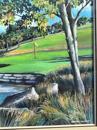 “Back Nine” Listed Artist Dorothy Mendoza Gouache Painting Framed Golf Art - Picture 3 of 15