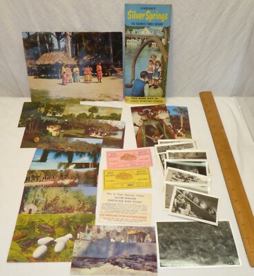 Vintage 1960s SILVER SPRINGS Souvenir Lot Brochure Map Tickets PC Photos FL