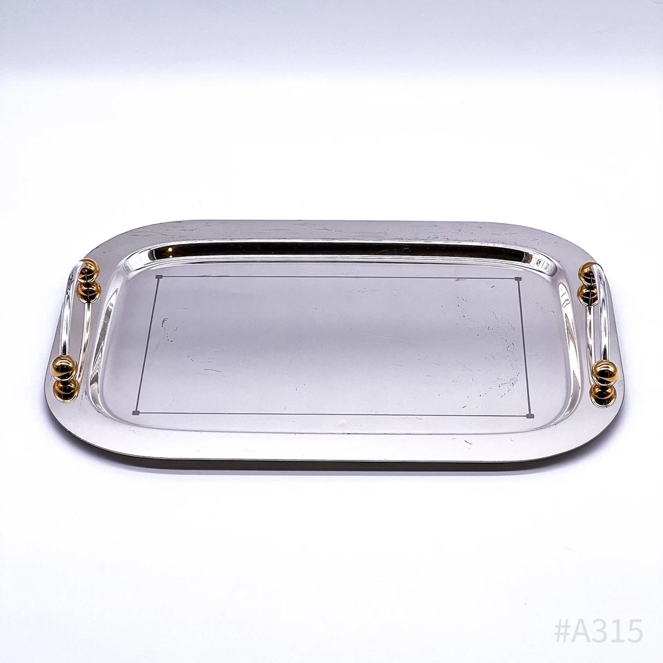 Piatto Da Servizio Vintage Con Manici, Color Argento | 30x40cm - Immagine 4 di 4