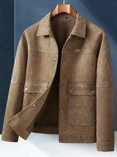 Men's Casual Fleece Jacket - Polyester Blend, Lapel Collar, Solid Color,