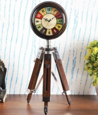 Antique Wooden Clock With Tripod Stand Table Desk Shelf Clock Home Decoration