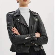 Lamarque Donna Iconic Leather Biker Jacket Black Size Xs